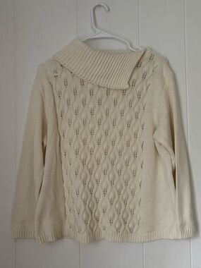 Women's Cream Cable Stitch Cowl Neck Sweater
